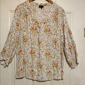 Jones New York Yellow‎ Green 3/4 Sleeve Relaxed Blouse
